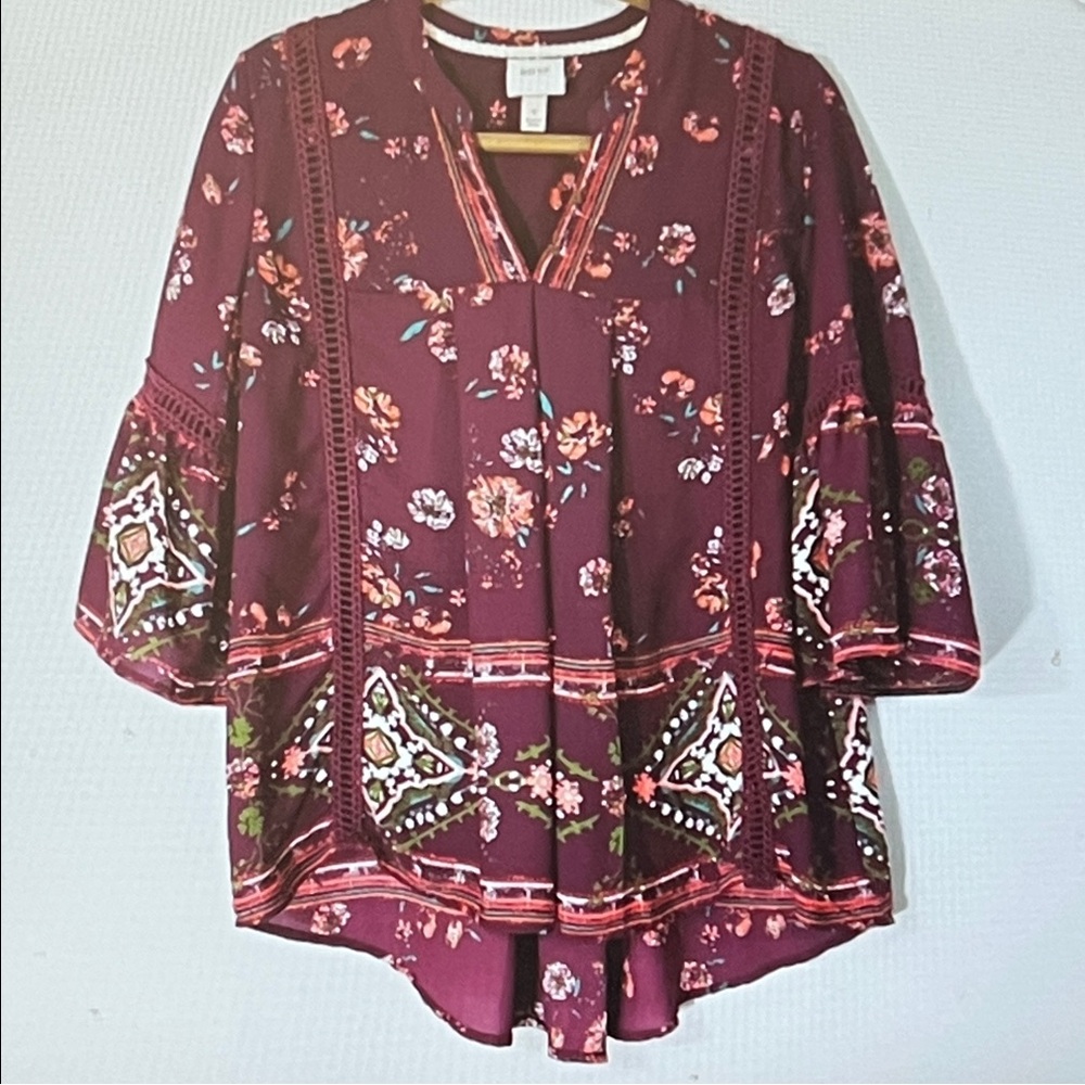 Knox Rose Maroon Floral Patterned Blouse